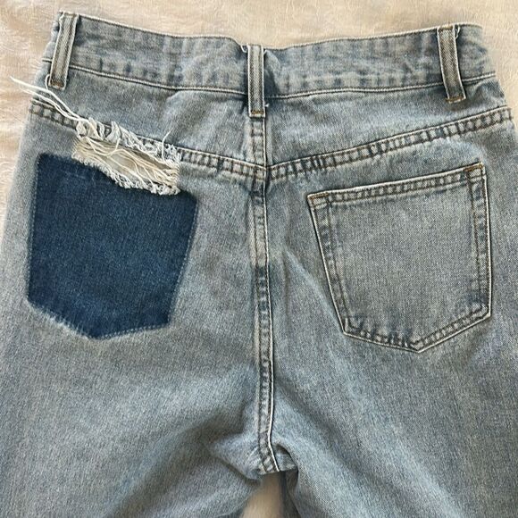 Shein Factory Distressed Blue Jeans Light Wash Wide Legs Size XS - Picture 8 of 13